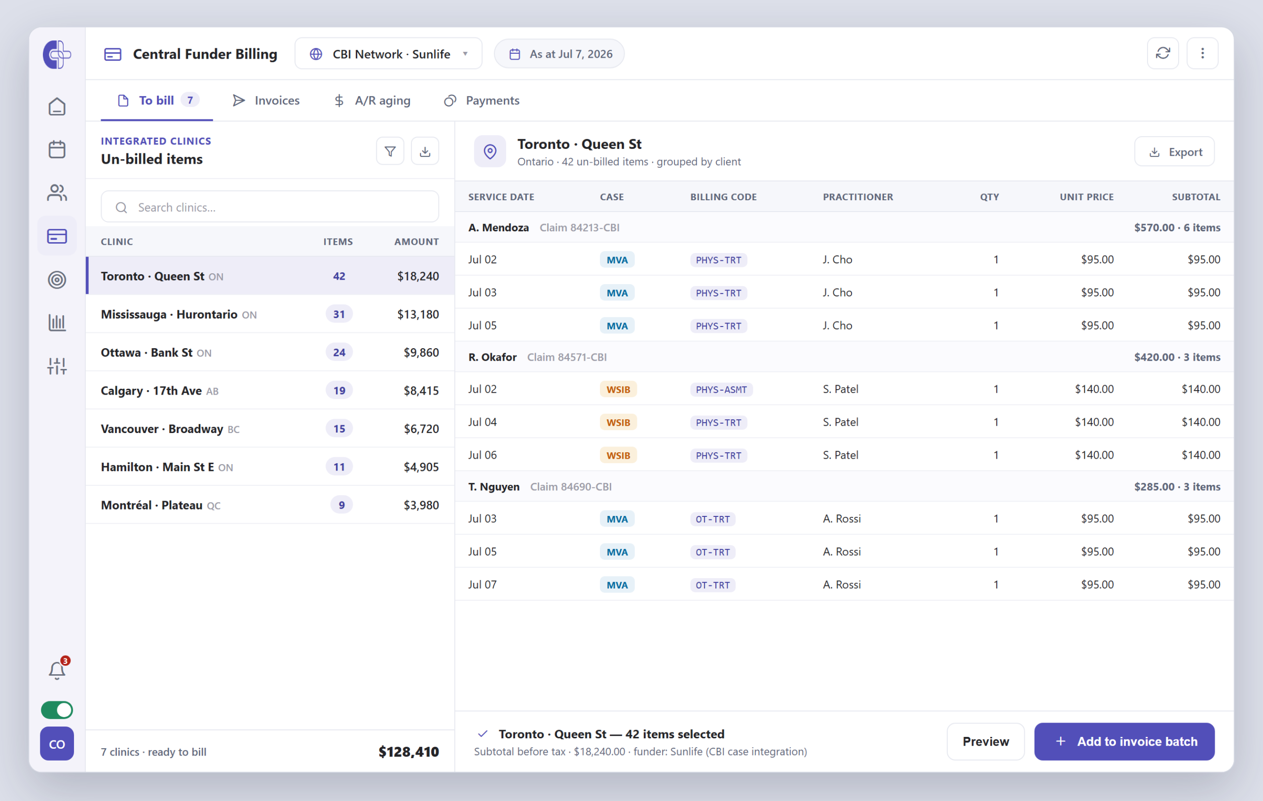 Clinicmaster Central Office — funder billing explorer